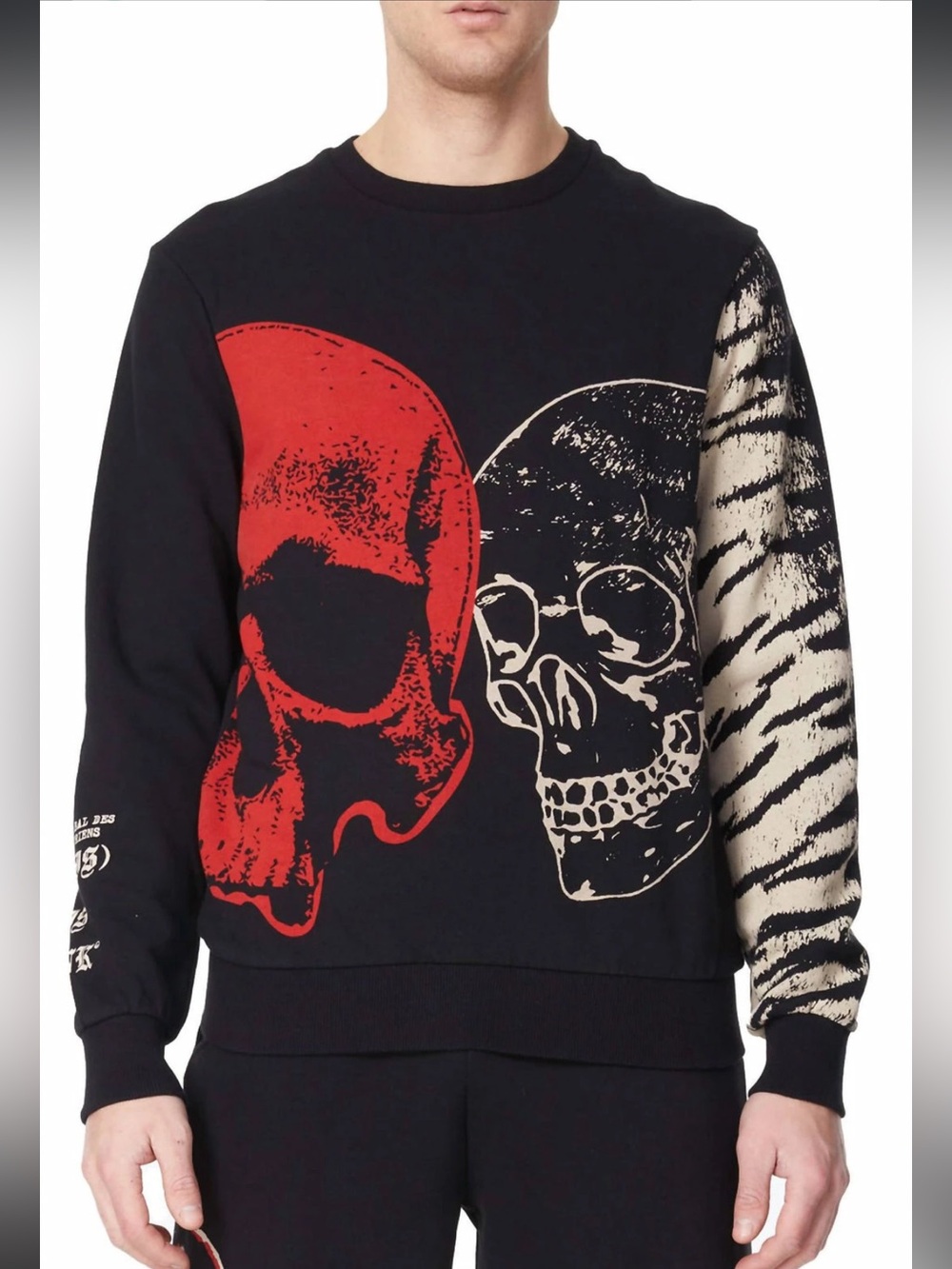 Eleven Paris Black Red Skull Graphic Punk Streetwear Zebra Sleeve Sweatshirt  S